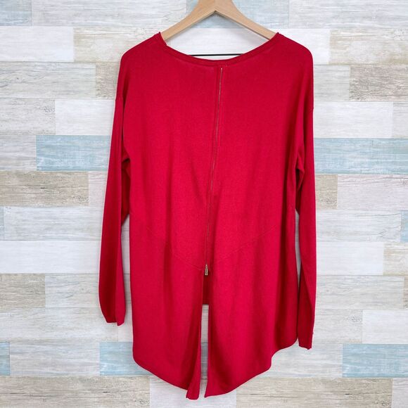 Soho Jeans Split Back Tunic Sweater Red High Low Zipper NY&Co Womens Medium - Picture 5 of 9